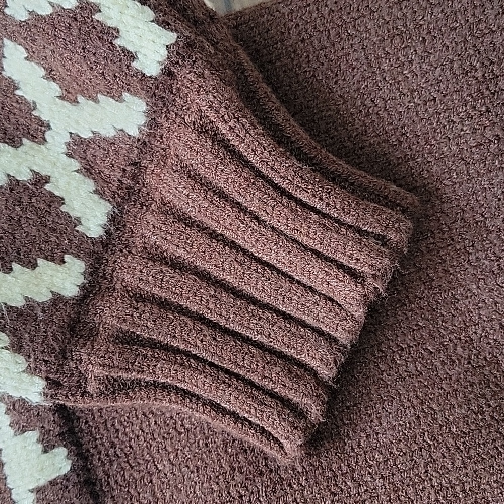 NWOT Brunette The Label Chestnut Brown Fair Isle Sweater S/M - Picture 7 of 7